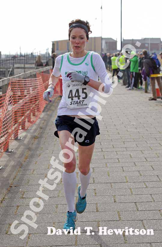 Lorna Young (Heaton Harriers)  wins the womens Transped Blyth Valley 10k.